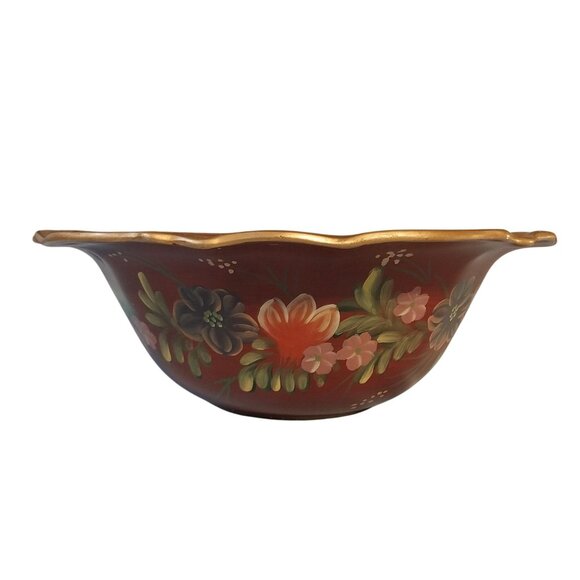 Maroon Tole Style Hand Painted Ceramic Bowl - Picture 6 of 9